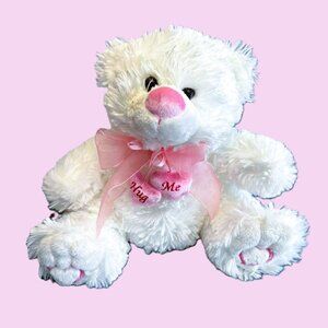 MTY White Pink Valentine's Day Sweetheart Hug Me Teddy Bear 11" Plush Stuffed To